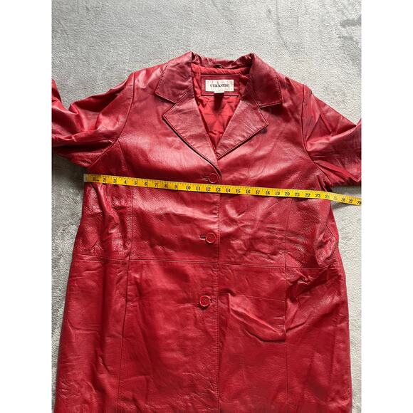 Vintage 90s Y2K Red Pieced Leather Jacket Coat 20W Plus Size Veranesi Moto - Picture 11 of 15